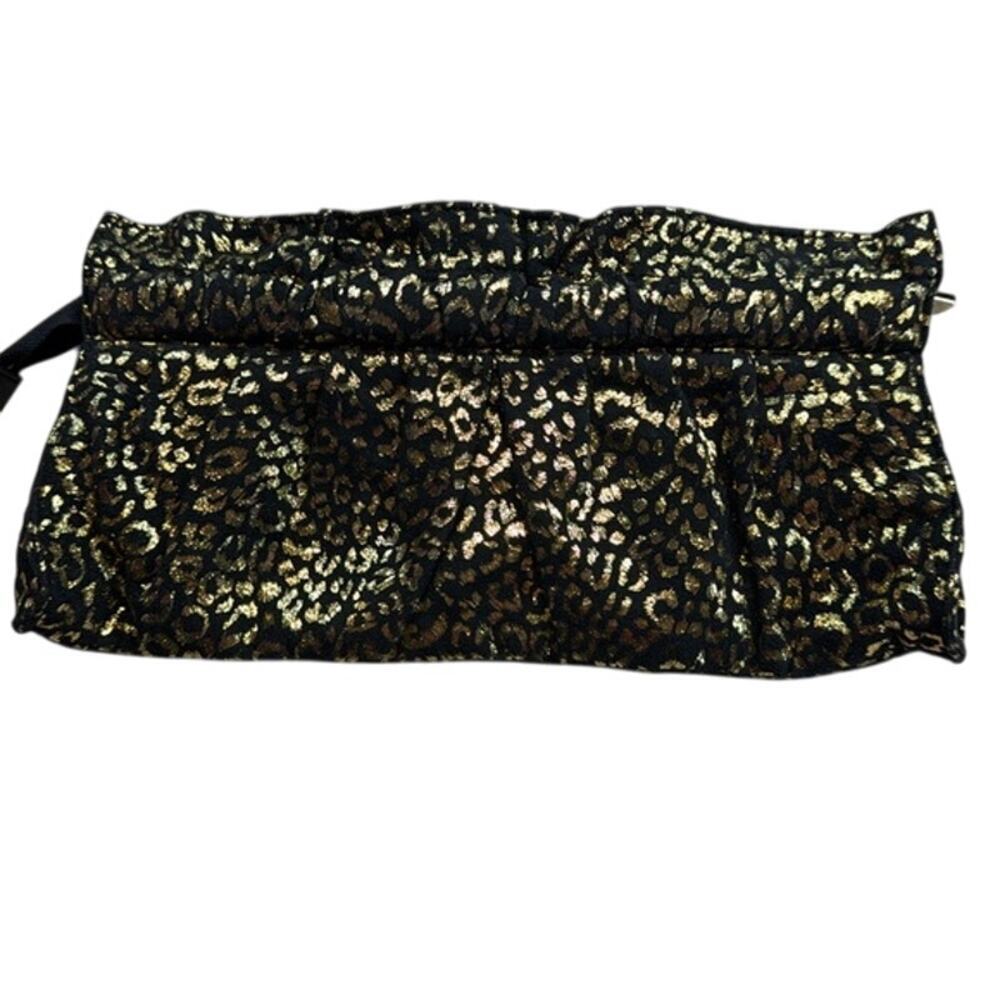 Express Black & Gold Cheetah Print‎ Y2K 80's Ruffle Zipper Top Clutch Bag